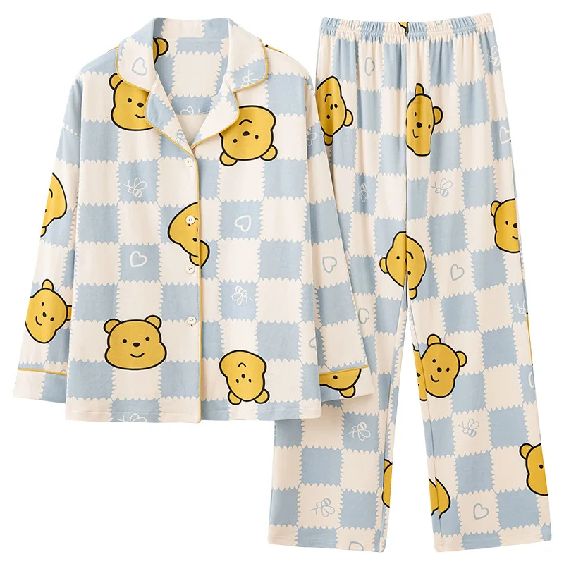 Disney Winnie the Pooh autumn pajamas pure cotton new trousers two-piece casual cartoon loungewear set women\'s pajamas