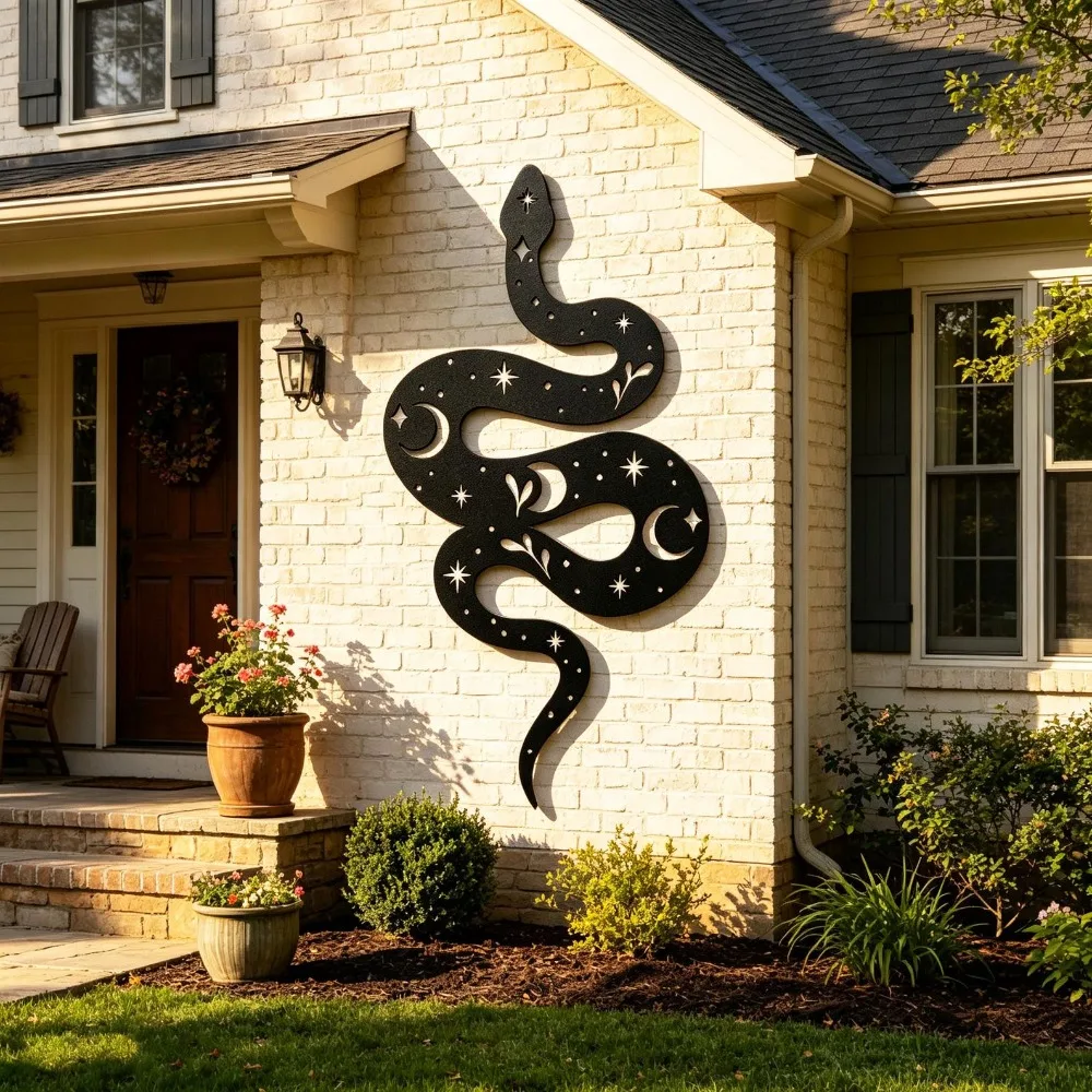 Snake Metal Wall Art, 2D Flat Laser Cut Mystical Witchy Silhouette Wall Sculpture, Gothic Boho Style