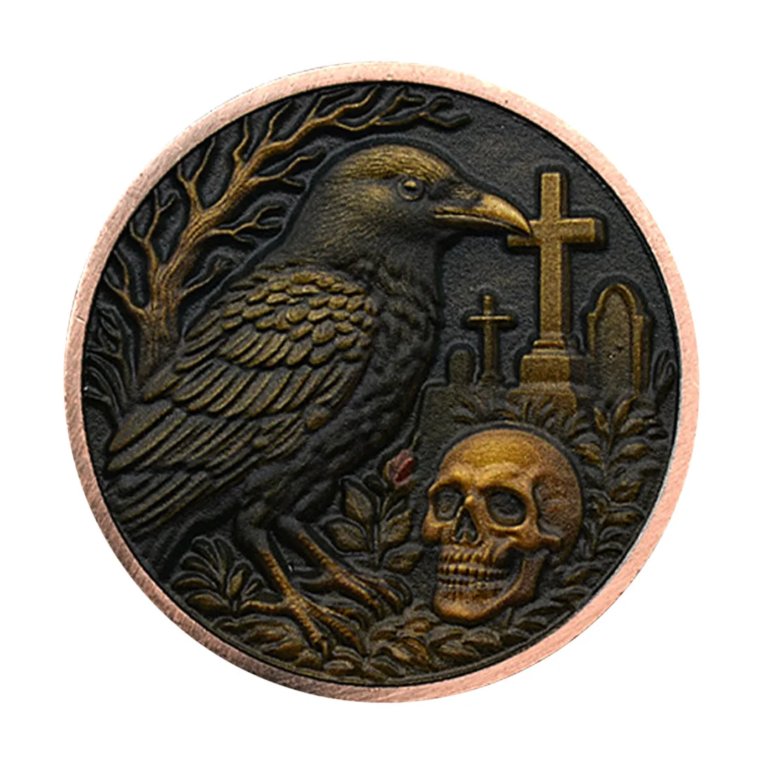 تذكار موري جمجمة روز تذكارية مطلية بالذهب الذهب الغراب الصليب تحصيل عملة ديكور المنزل