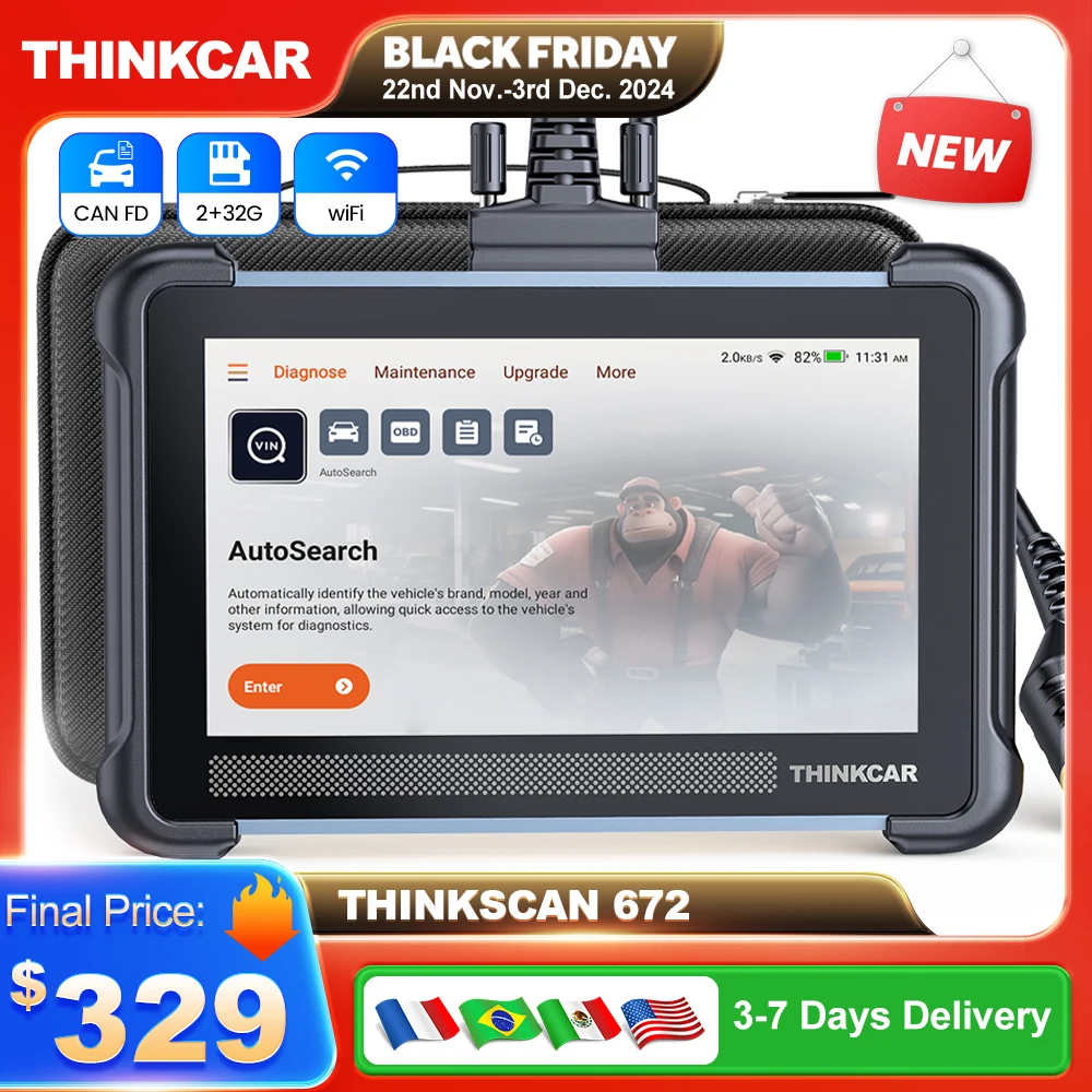 THINKSCAN 672 OBD2 Diagnostic Tool Bi-directional Control OE-level Full System Diagnosis 28 Resets CAN FD obd2 Scan Tool Free