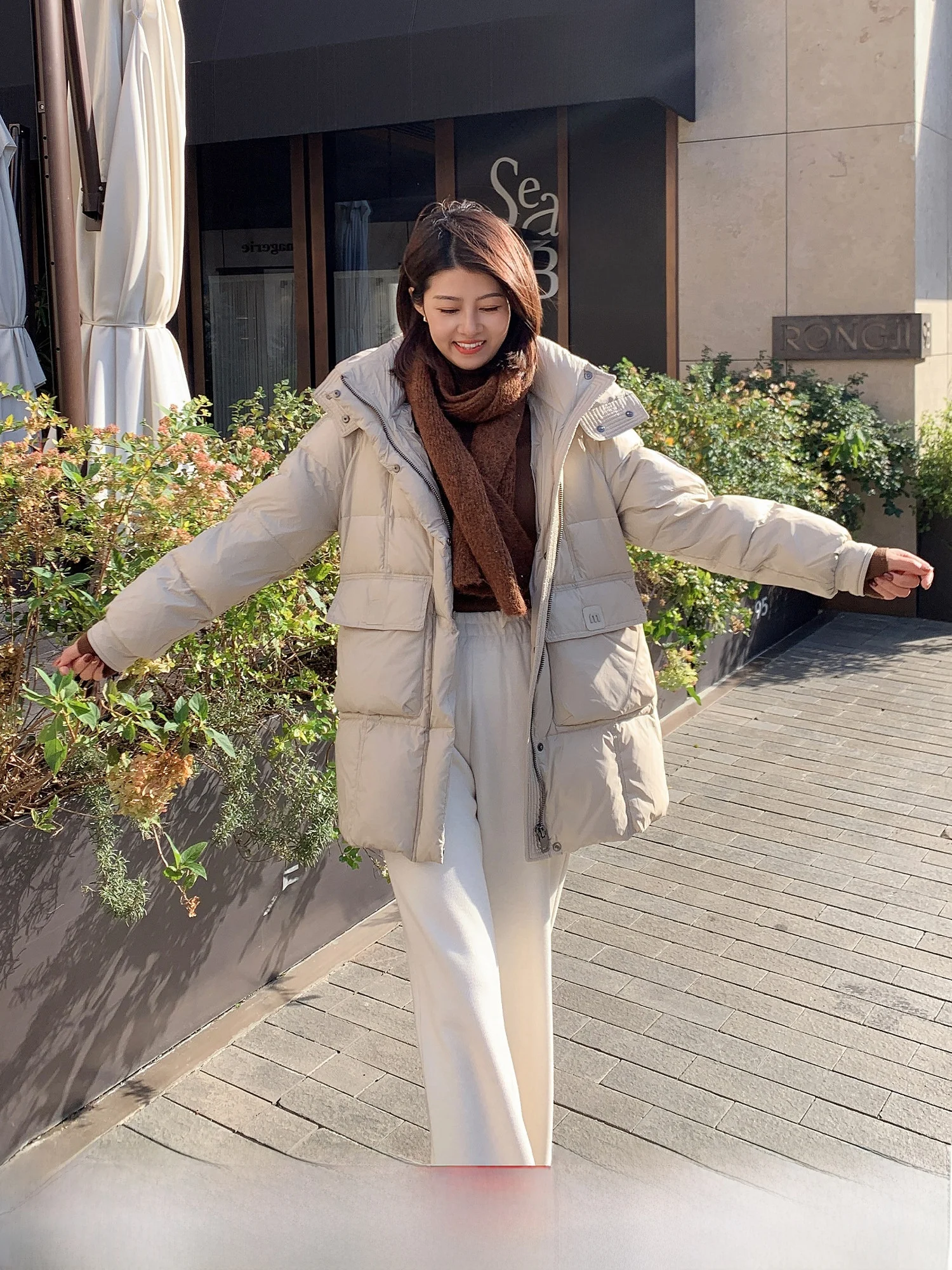 

Зимняя теплая куртка Zillal Purple Road в корейском стиле с воротником-стойкой, капюшоном, средней длины, утепленная, с наполнителем из белого пуха