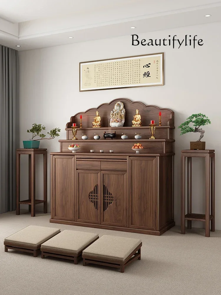 Chinese Simple Altar Incense Burner Table Solid Wood Altar Cabinet Three-Layer Buddha Table Altar Buddha Cabinet