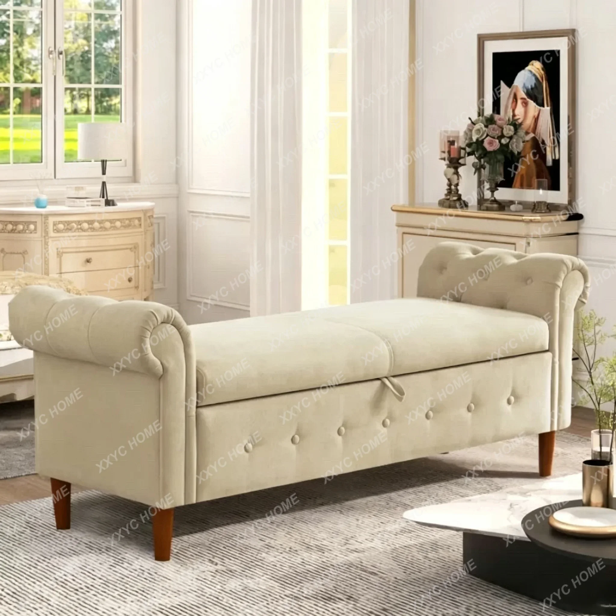 light luxury bedside stool fabric shoe changing stool can be stored sofa stool with armrest
