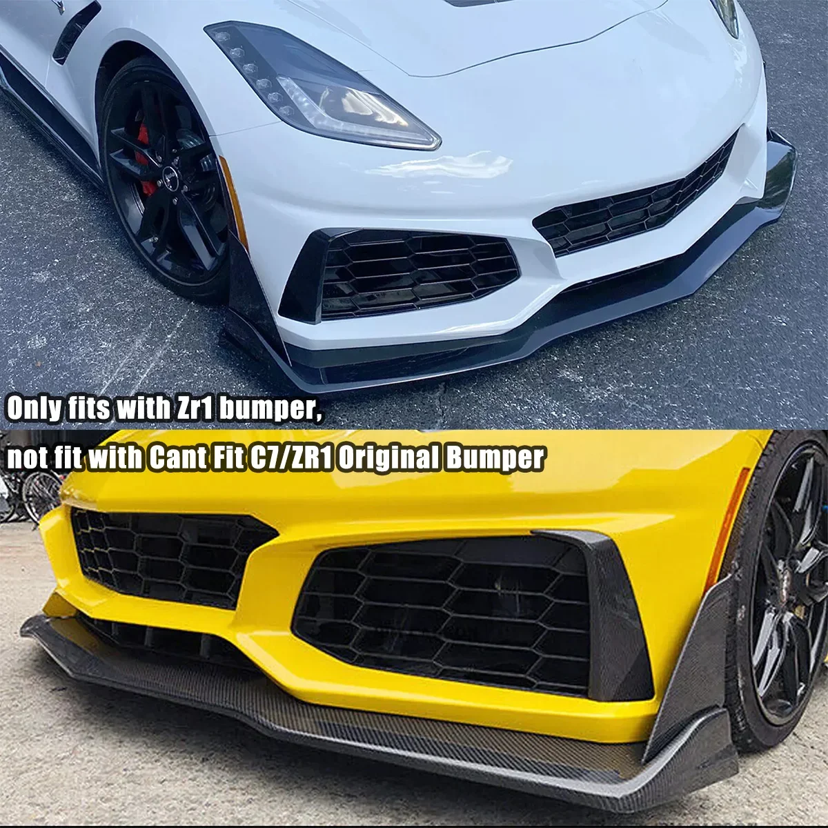 For Chevrolet Corvette C7 2014 2015-2019 Modified With Zr1 Bumper  Front Bumper Lip With Winglets Spoiler Splitter Body kit