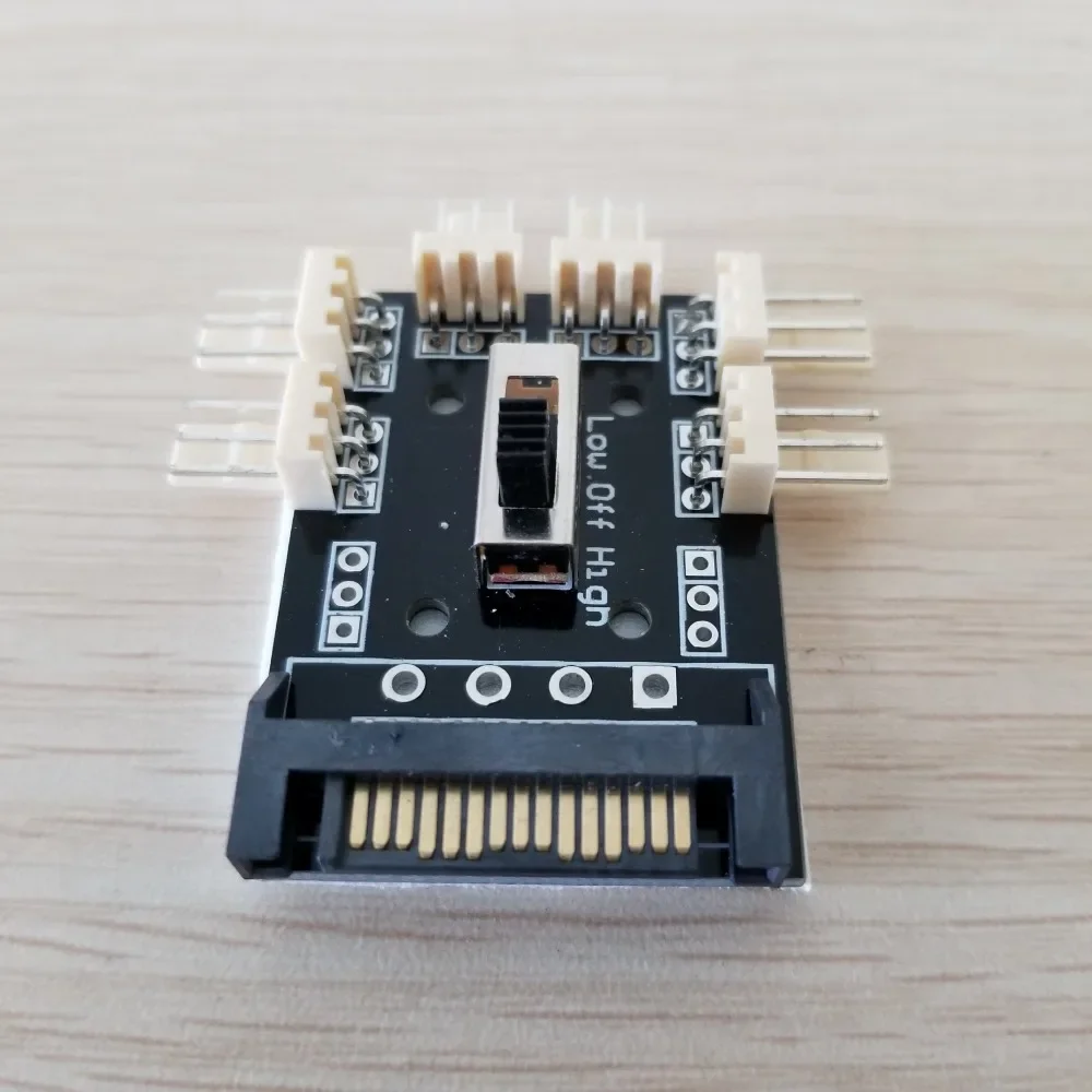 Hub de resfriamento de ventilador sata 1 a 6, adaptador pcb de tomada de 12v com 2 níveis de velocidade controlador para pc faça-você-mesmo