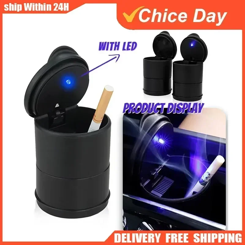 Car Portable Ashtray Holder Plastic Cup Flame Retardant Cigarette LED Ashtray Storage Case For Auto Home Smoking Accessory