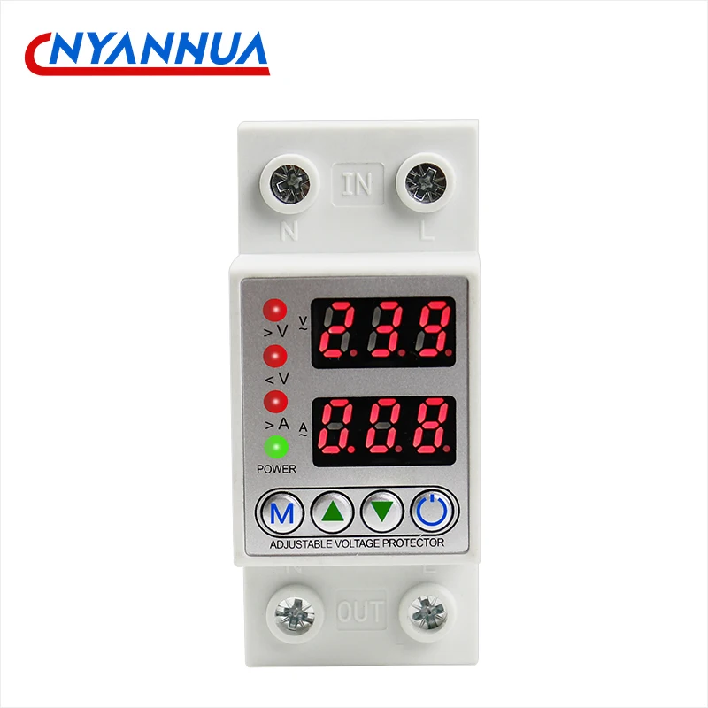 Din Rail Dual Display Adjustable Intelligent Over Voltage Current and Under Voltage Protective Device 40A 63A Protector Relay