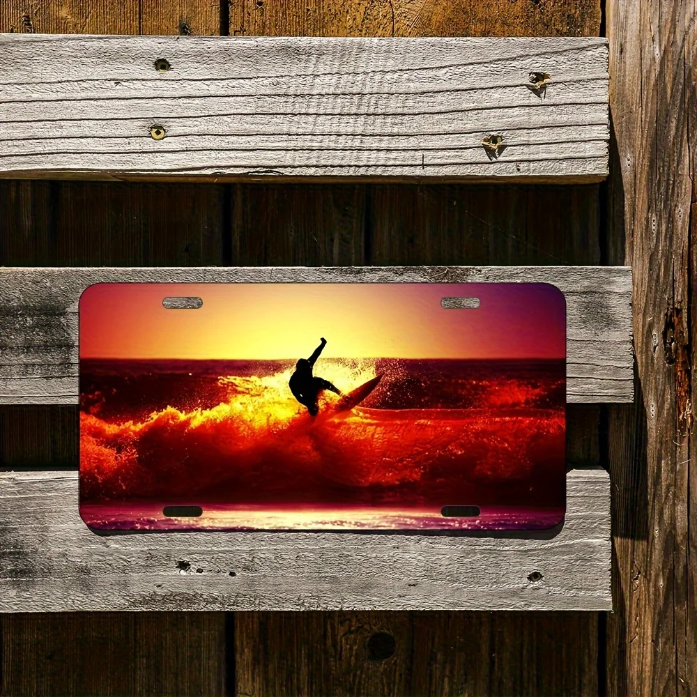 2D Flat Printing, 1pc, Surfer, 1pc for Decoration Only Aluminum License Plate, Decorative Use Only, Suitable for Various Scenes,
