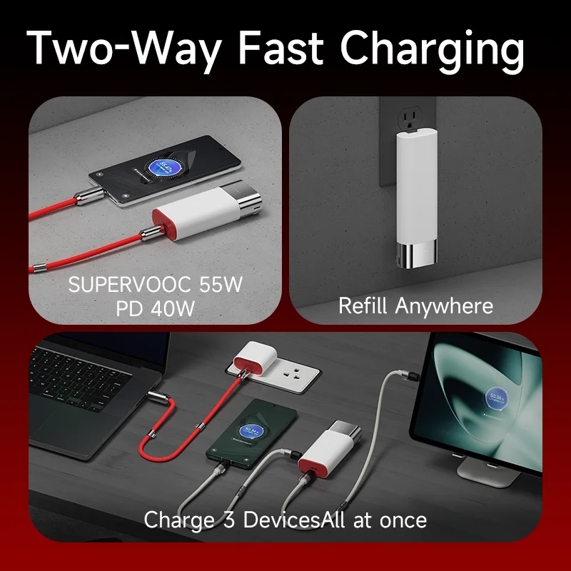 SHARGE Pouch OnePlus 1000mAh Power Bank Portable 3-in-1 Charger OPPO SUPERVOOC 55W PD 40W fast charging for OPPO OnePlus Samsung