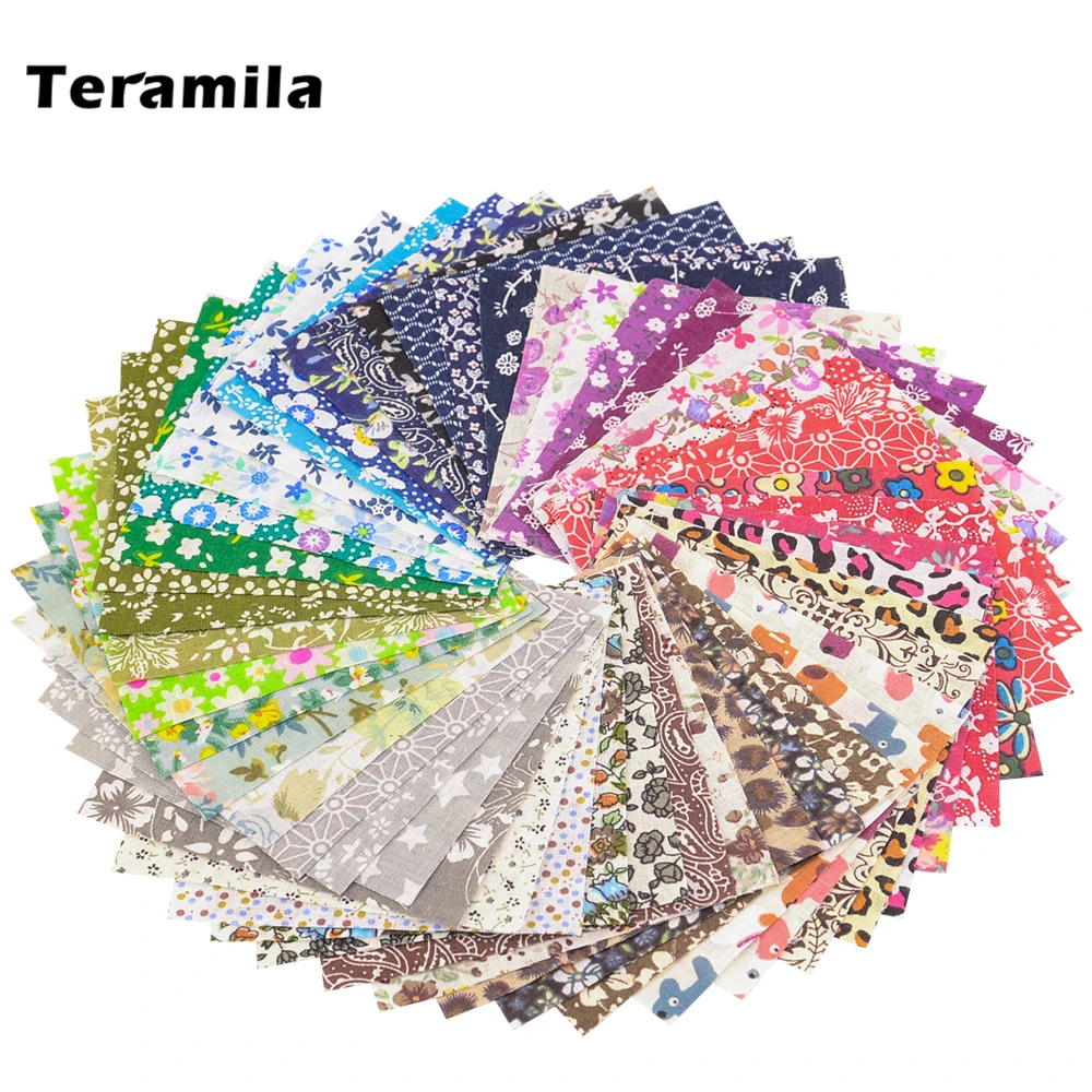 Teramila 100% Thin Cotton Fabric Patchwork for Quilts,Random Color,No Repeat Design Cloth for Sewing 19-50pcs/Bag 10*10 CM