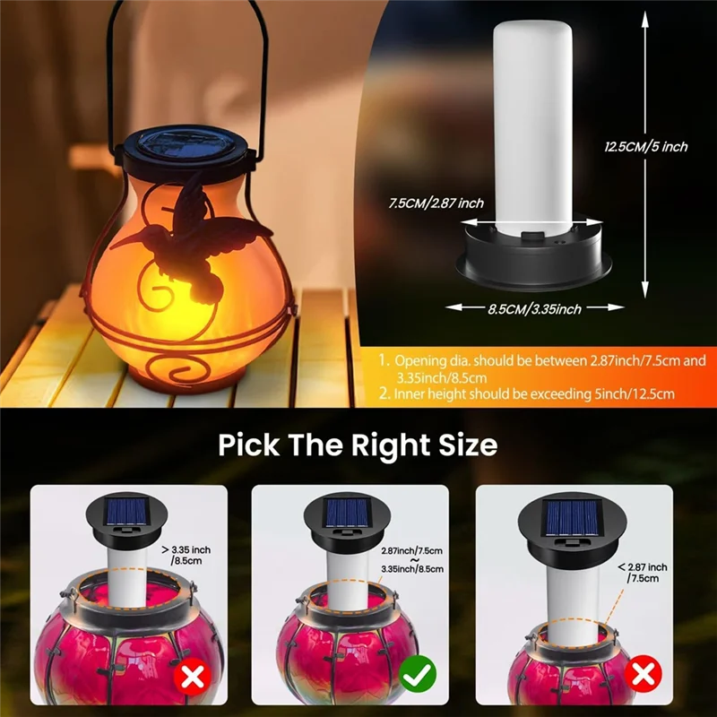 AT05-2 Pack Replacement Solar Light Tops With Flickering Flame,Waterproof Outdoor Solar Light Parts Lantern Replacement Kit