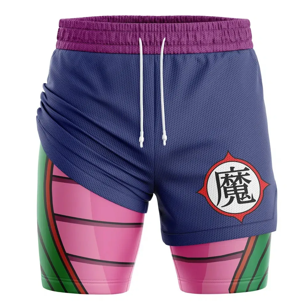 2026 Sommer Dragon Ball Z Demon Mark Piccolo 2-in-1 Doppellagige Gym-Shorts Übergroße Herren Fitness Retro Unisex Sportshorts