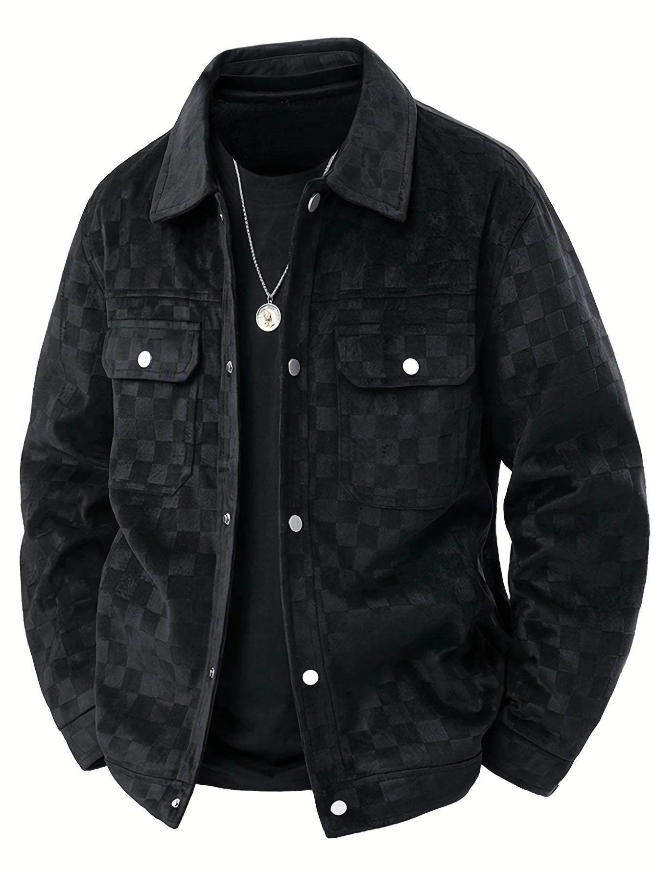 2025 New Suede Chess Board Jackets Men American Retro Spring Autumn Loose Casual Plaid Lapel Jacket Business Workwear Jacket Top