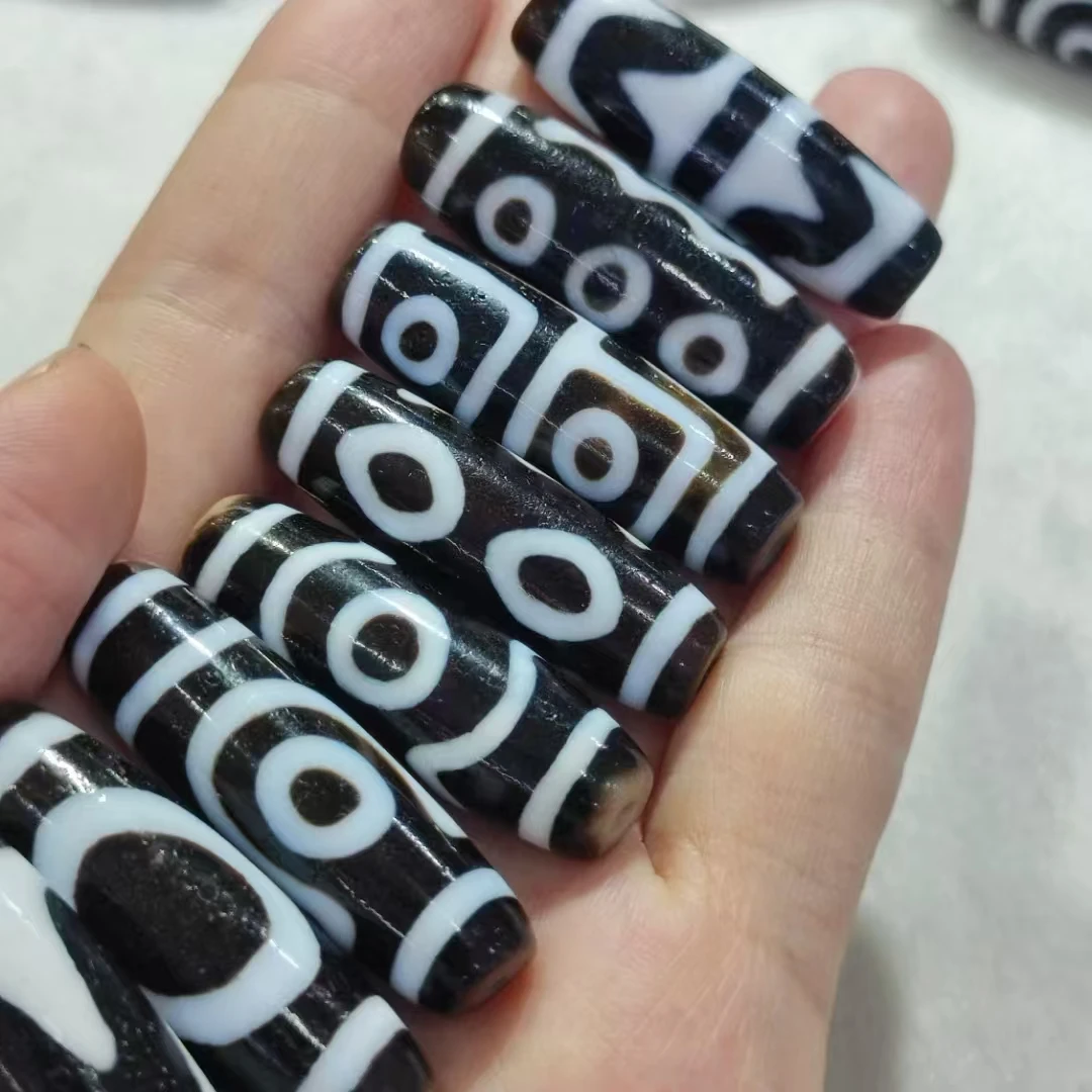 1pcs/lot Jewelry loose black and white dzi beads natural agate Multiple Patterns for jewelry making gift elliptical white core