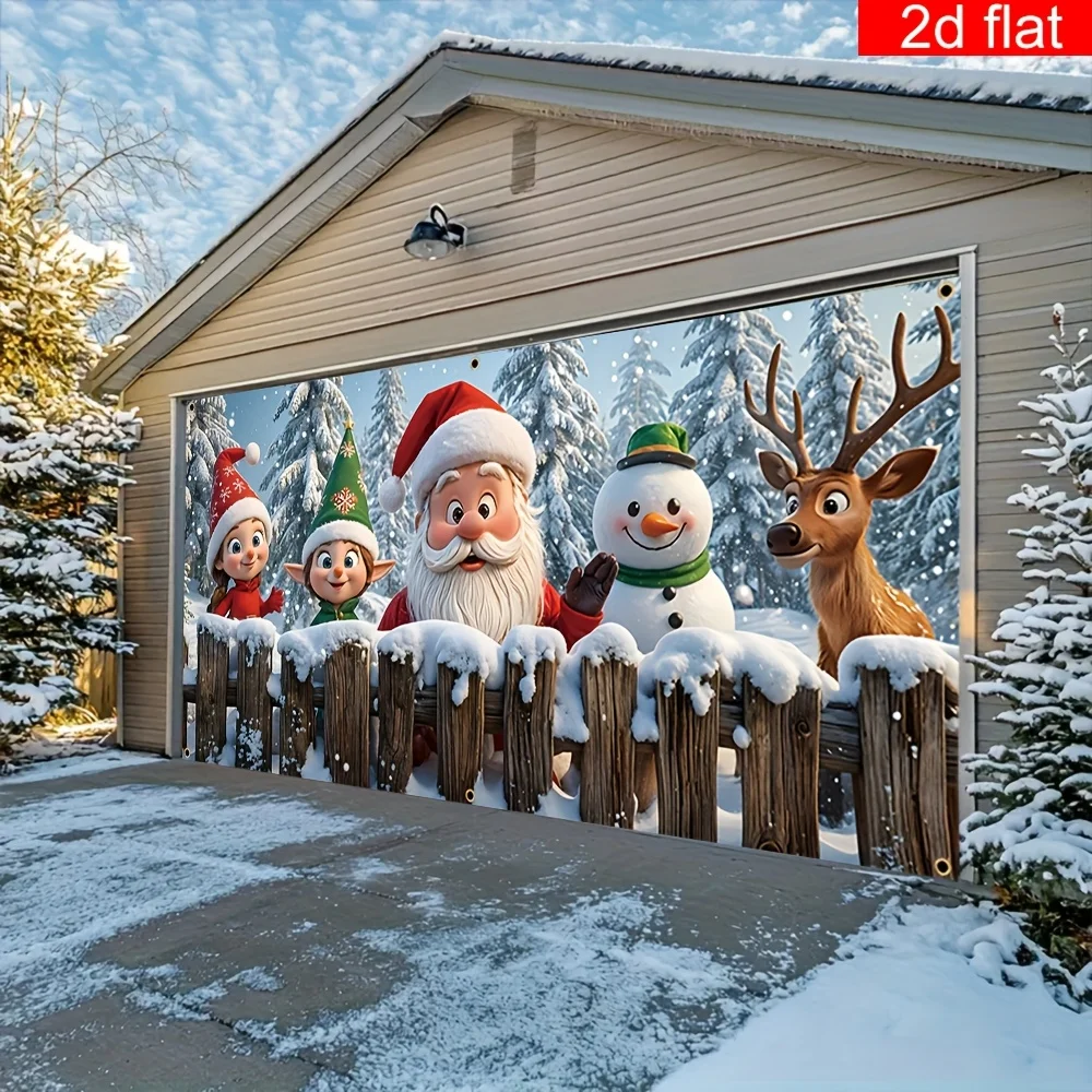 

2D Flat Holiday Party Banner Backdrop, Bright, Versatile Decoration - Santa Claus Elf, Snowman Gingerbread Christmas Decorations