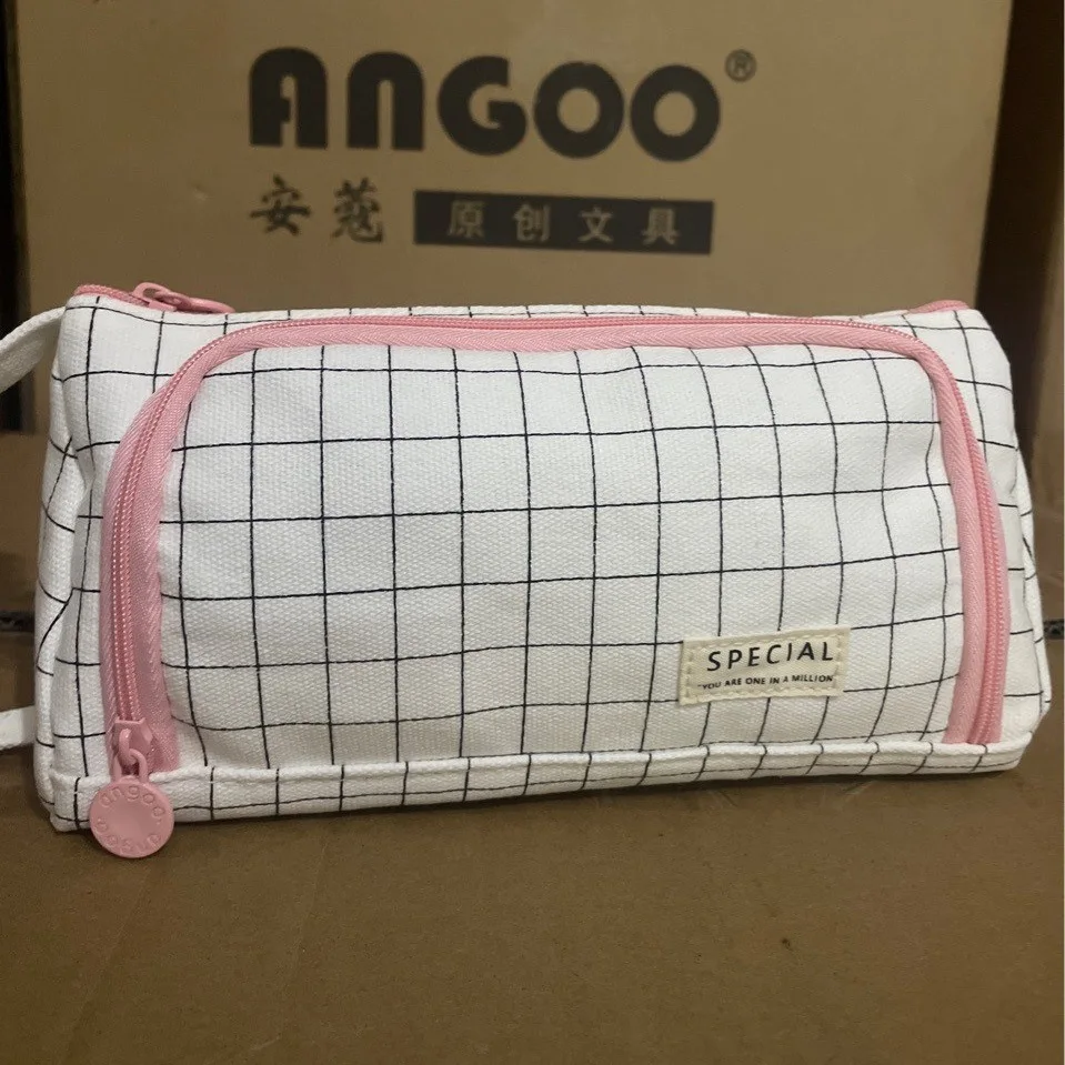 grande capacidade handheld pen bolsa para meninas bonito coreano papelaria bolsa lado aberto rosa meninas princesa regua titular estojo de armazenamento estudante 01