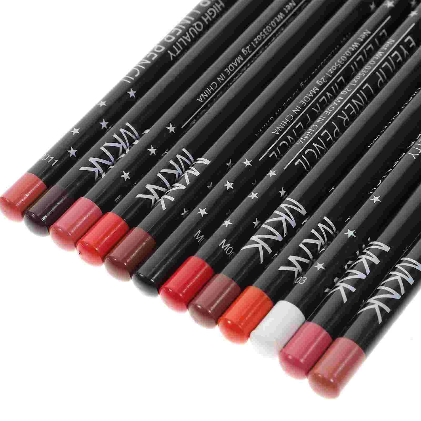 12 Pcs Lip Pencil Black Eyeliner Matte Lipstick Pencils Bamboo Women Waterproof