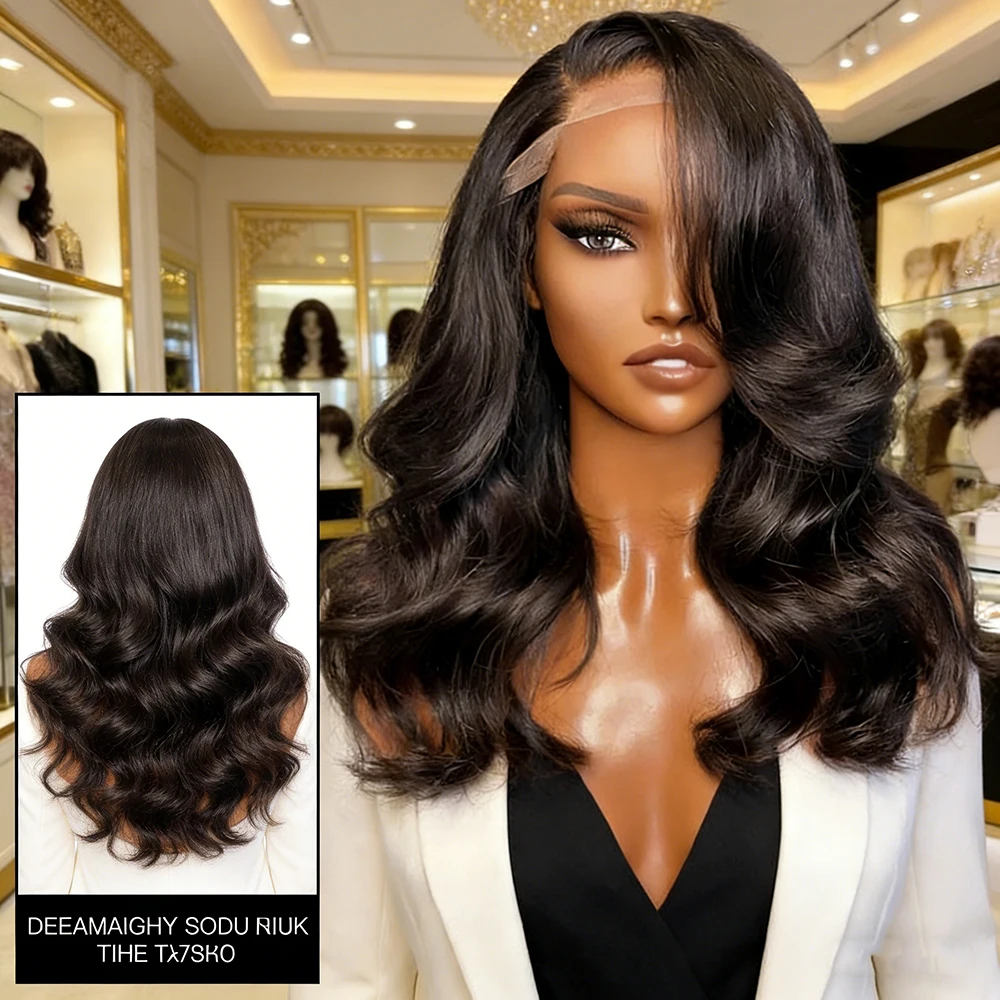 

13x4 Lace Front Wig Short Bob Body Wave Natural Black High Temperature Fiber Pre Plucked Baby Hair Glueless Wavy Wig For Black W
