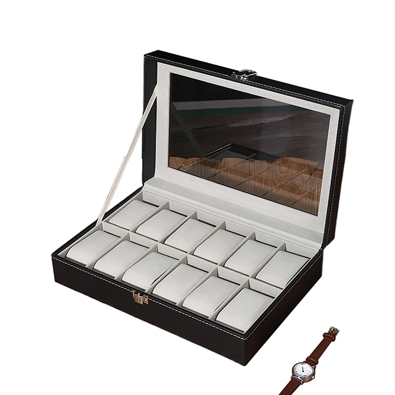 Watch Box, 12-Slot Watch Case With Large Glass Lid, Removable Watch Pillows, Watch Box Organizer, Gift For Loved Ones