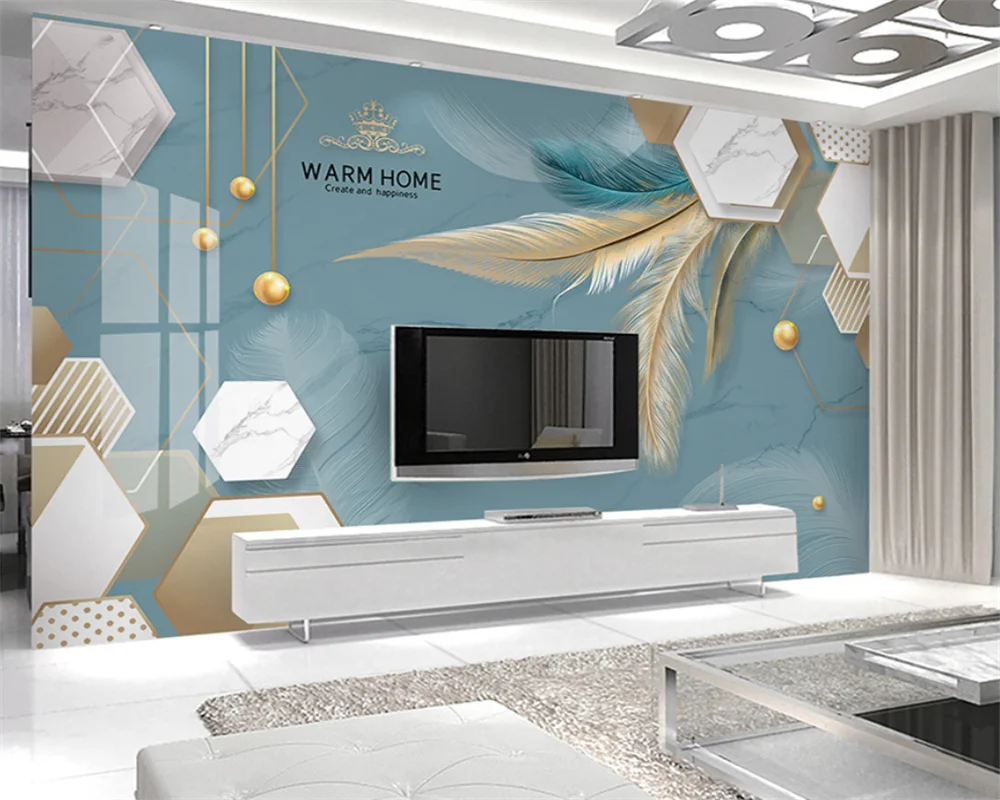 

Обои beibehang: индивидуальные современные обои для спальни и гостиной, абстрактные, роскошные, с изображением перьев и мрамора, для фона за телевизором