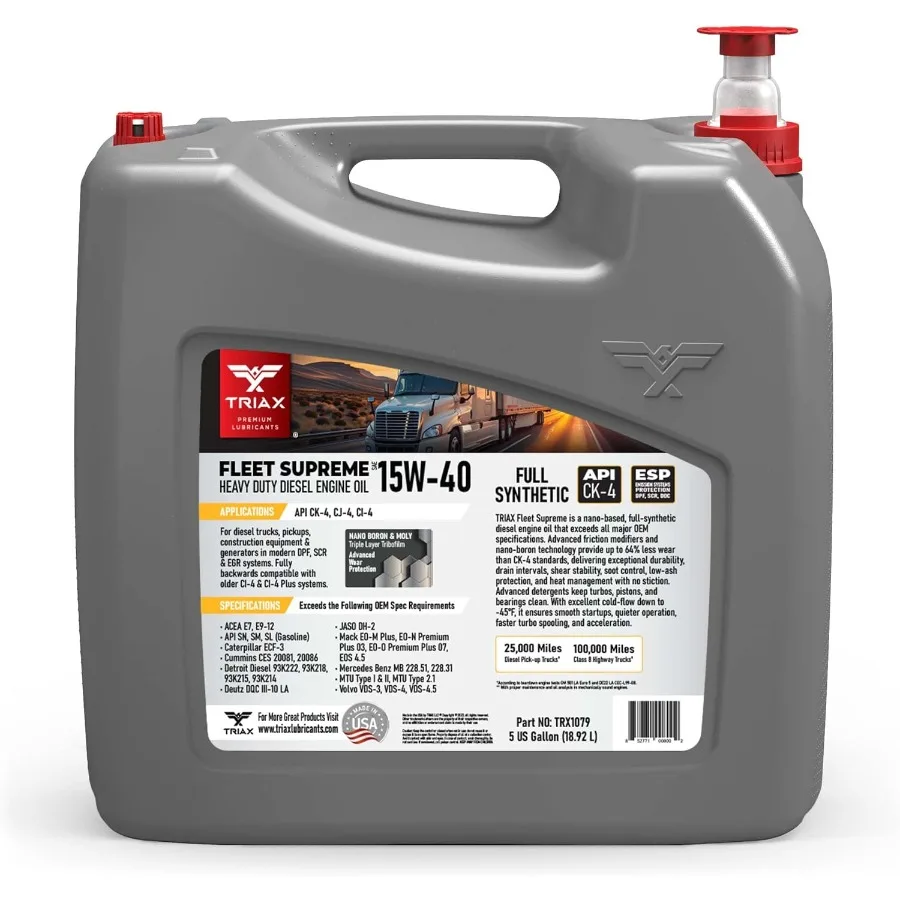 Fleet Supreme 15W40 API CK4 زيت محرك الديزل الاصطناعي الكامل الثقيل مولي بورون الاحتكاك تعديل استنزاف ممتد 5 جالون #2