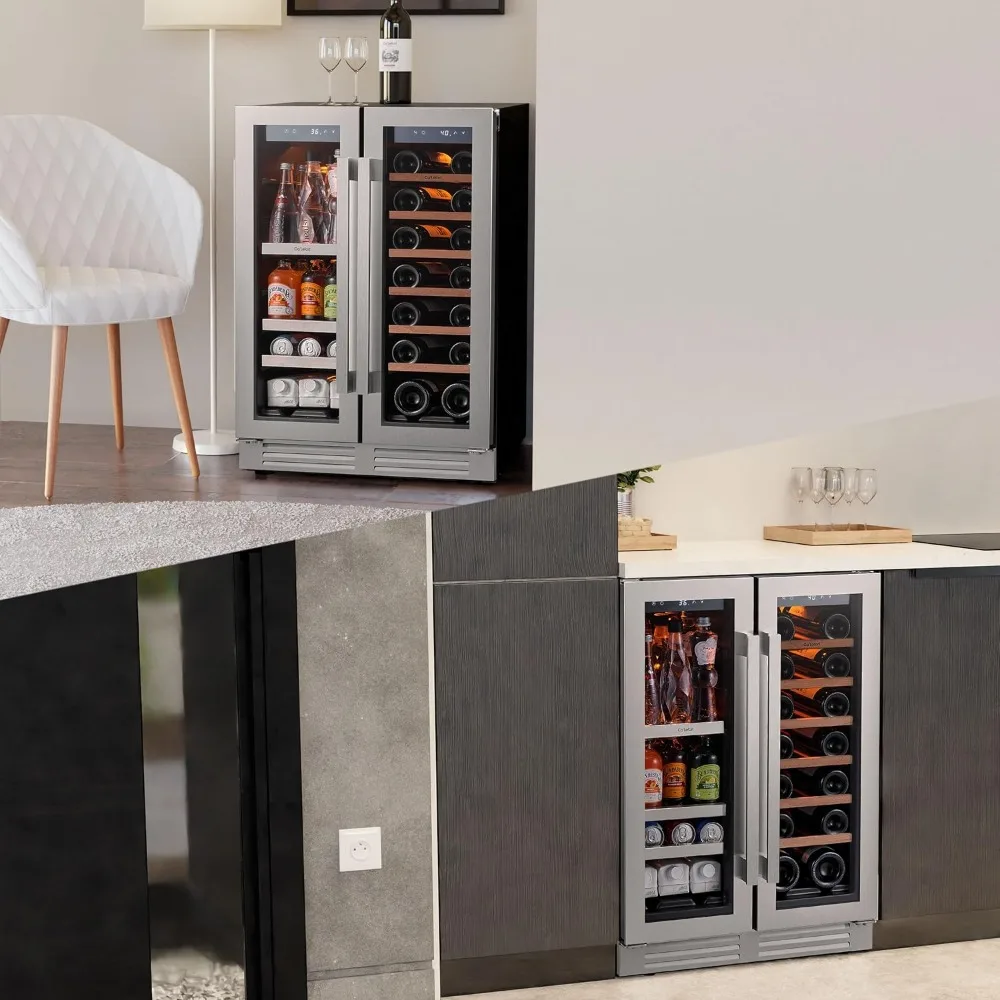 

"24"Wine & Beverage Fridge - Dual Zone 20 Bottle/60 Can Cooler (36-72°F), 3 LED Lights"