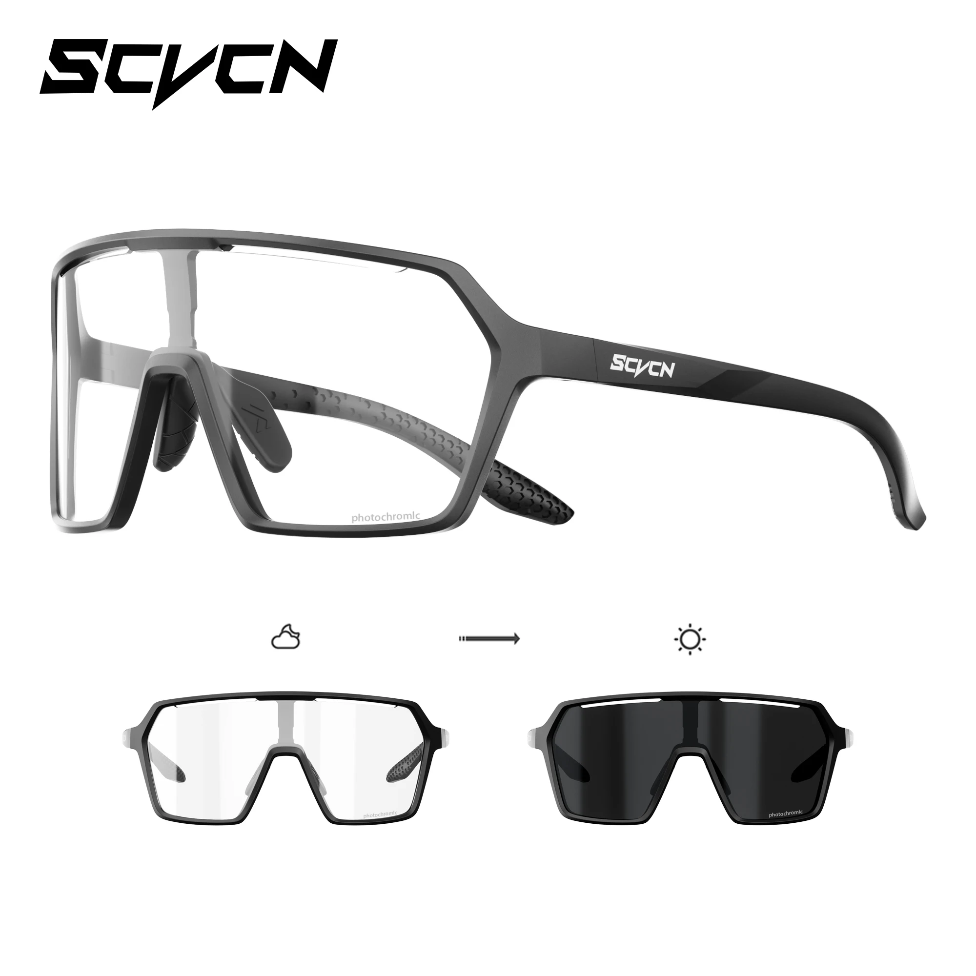 2026 SCVCN Neue Photochrome Sonnenbrille für Herren, UV400 Fahrradbrille für Damen, Sportbrille für MTB, Rennrad und Laufen