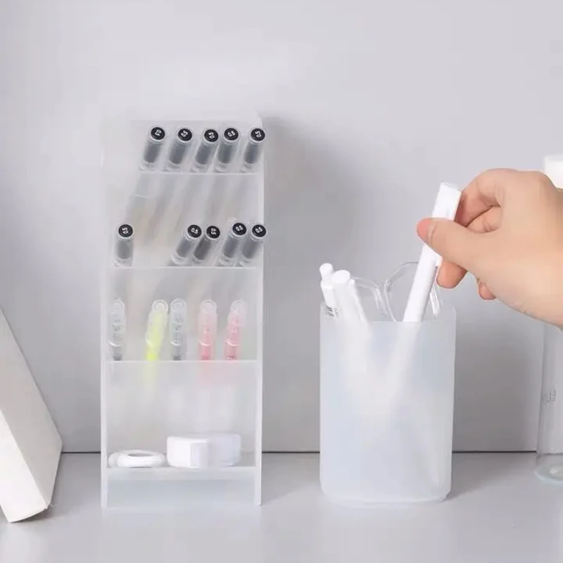 Kawaii Creative Multifunctional 4 Grid Desktop Organizer Pen Holder Makeup Storage Box School Office Accessories Pen Holder