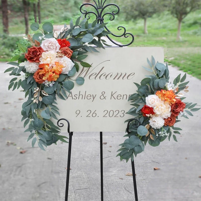 85CM New Artificial Welcome Flower Sign Floral Arrangement Arch Lintel Flower Corner Flower Wedding Outdoor Decoration