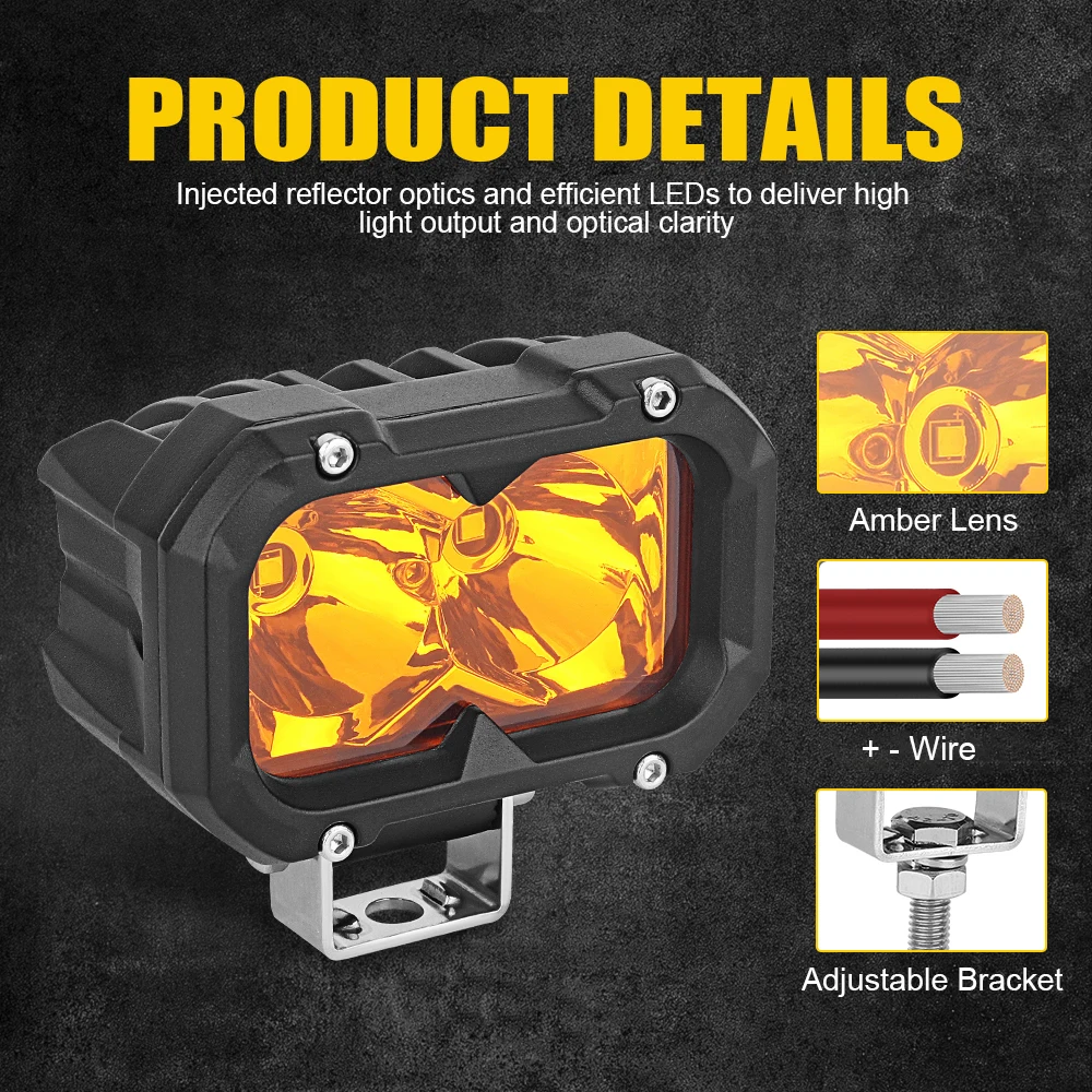 4 Inch Yellow Spot Beam Driving Light LED Amber Work Light Flush Mount Led Cubes Fog Lights for Trucks Jeep ATV UTV SUV Boat