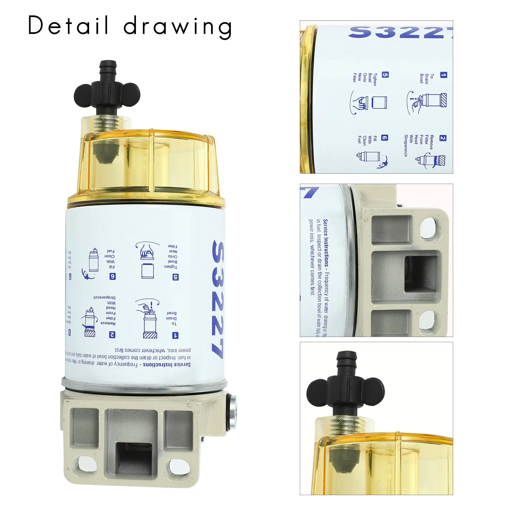 Professional S3227 Outboard Marine Marine Fuel Filter Fuel Water Separator Filter Assembly Marine Engine Marine Filter