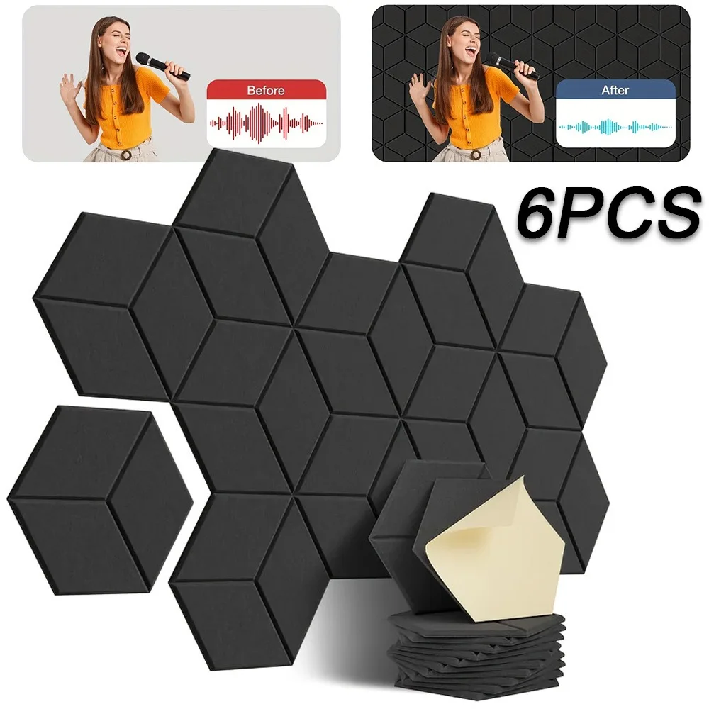 Lot de 6 panneaux acoustiques hexagonaux auto-adhésifs, panneaux en mousse insonorisants avec motif en Y pour absorber le bruit et éliminer les échos, panneaux muraux acoustiques.