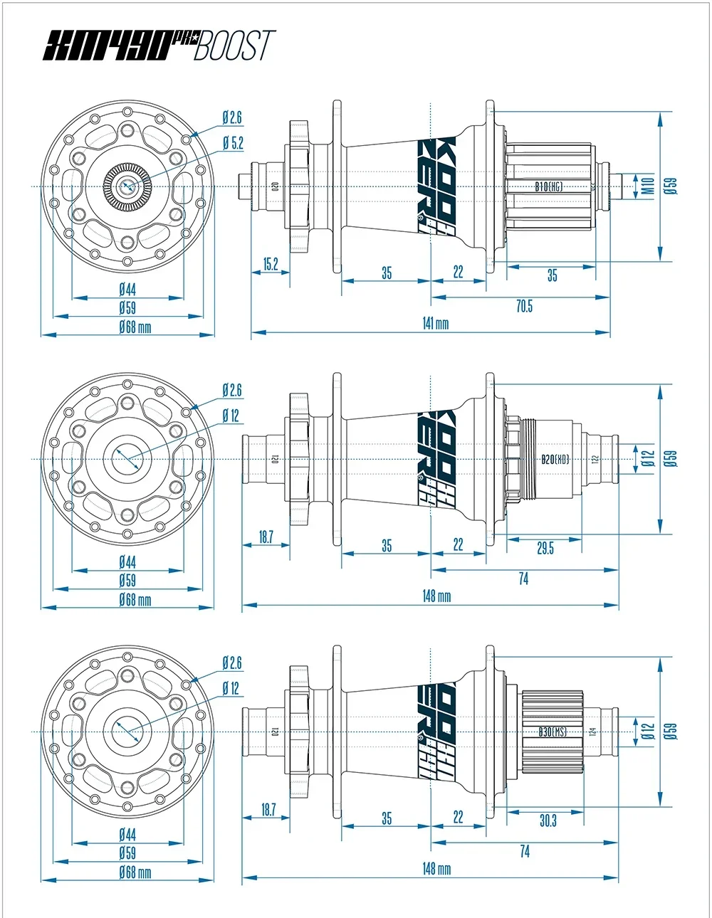 Koozer XM490pro wheel hub 4 bearing mountain bike wheel hub rear 10*135mm 12*142mm front 100*9mm 100*15mm 32H 6 bolt disc brake