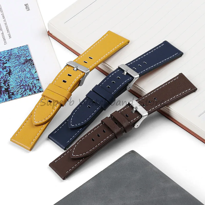 20mm 22mm Genuine Leather Watchband for Huawei Watch gt2/3 Sport Bracelets Quick Release Wristband for Samsung Galaxy Watch 4