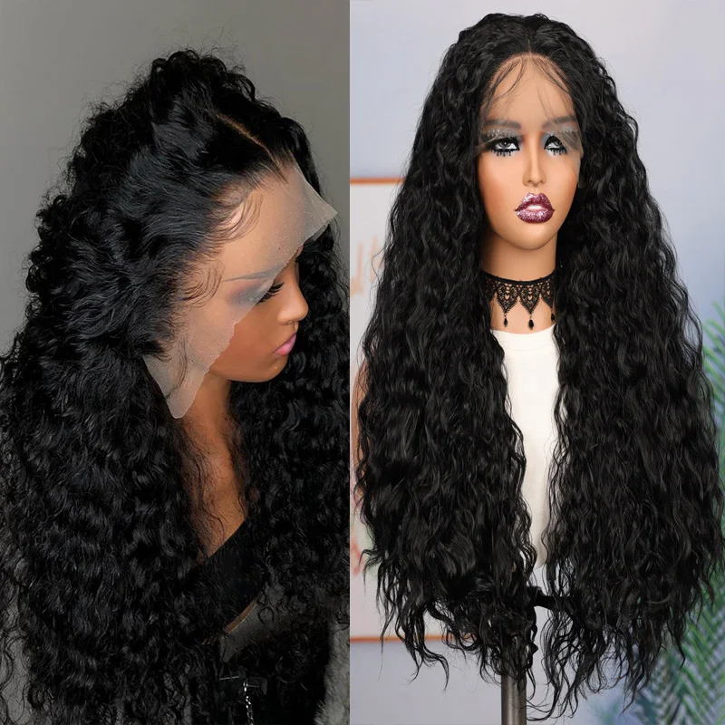 

Glueless Long Soft 26“ Kinky Curly 180Density Lace Front Wig For Black Women BabyHair Black Preplucked Heat Resistant Daily Wig