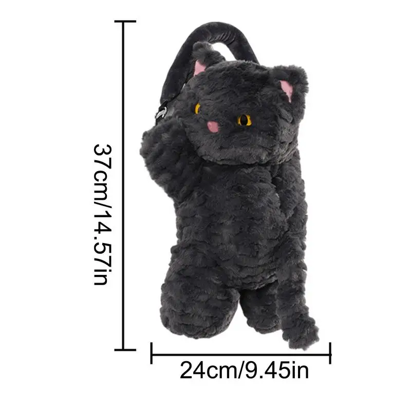 Cartoon Black Cat Plush Car Tissue Holder Hangable Auto Mounted Napkin Holder 2 In 1 Car Tissue Box And Trash Can Organizer