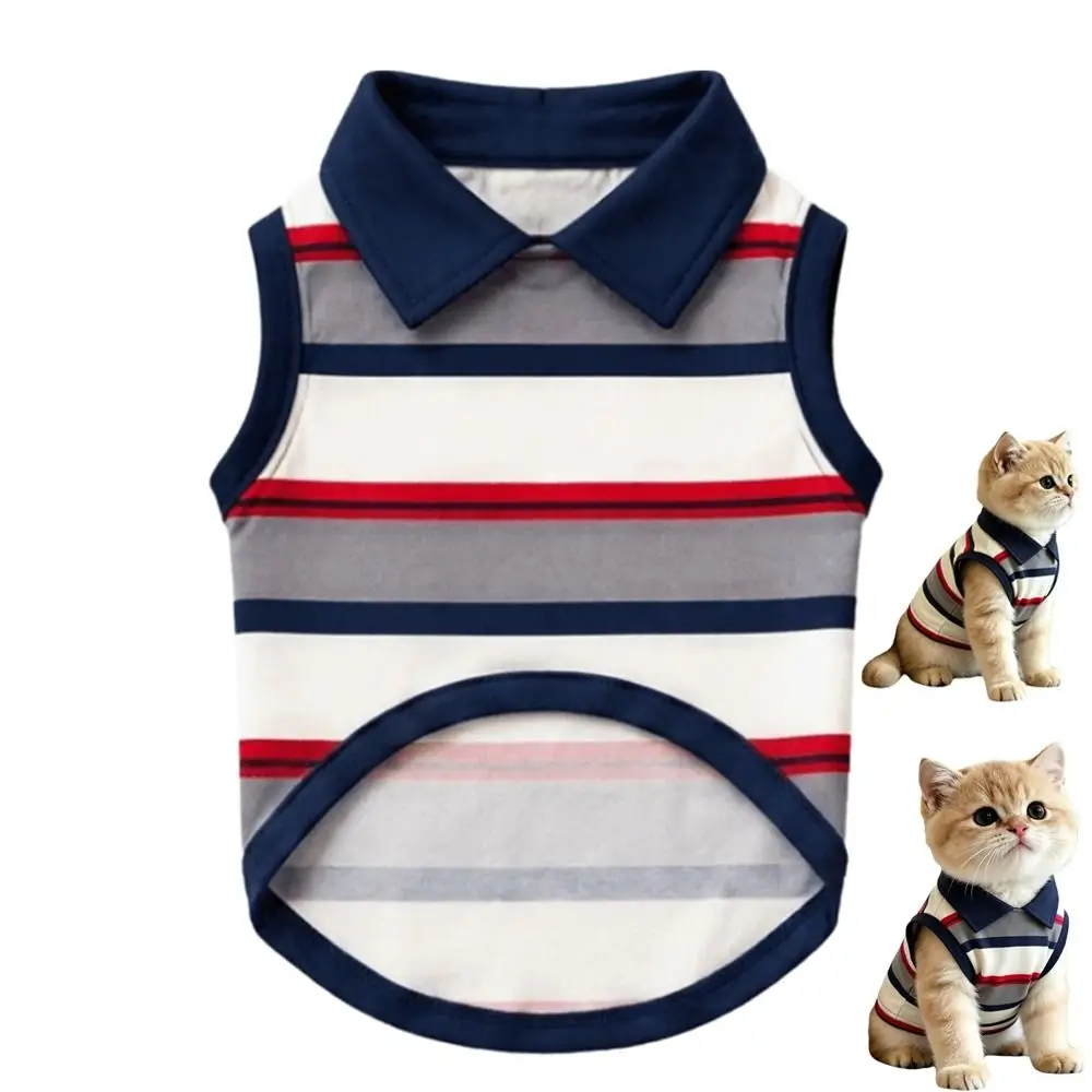 Cute Striped Pet Polo Shirt Breathable Washable Dog Polo Shirt Fashionable Small Dog Clothes Cat