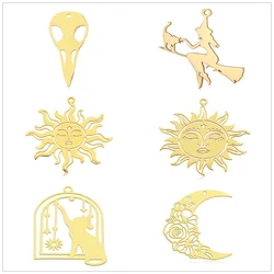 5pcs/Lot Stainless Steel Raven Skull DIY Jewelry Charms Wholesale Moon Sun Face Witch Necklace Earring Making Pendant Never Fade