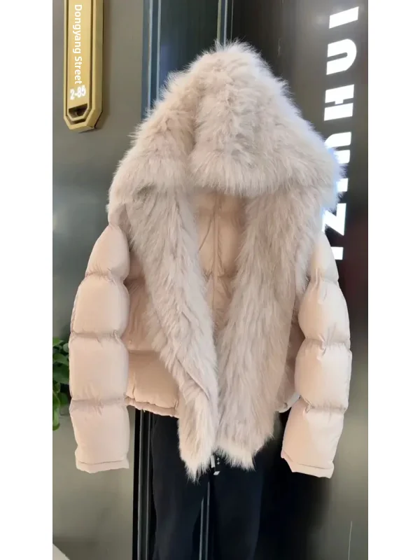 

Корейское пальто Sle ort Thiened Bread, розовое женское хлопковое пальто с большим меховым воротником, зимнее новое поступление, теплая верхняя одежда