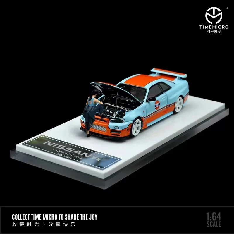 

Time Micro Model Car GTR34 Alloy Open Hood Vehicle W/Figure -Gulf Version 1:64