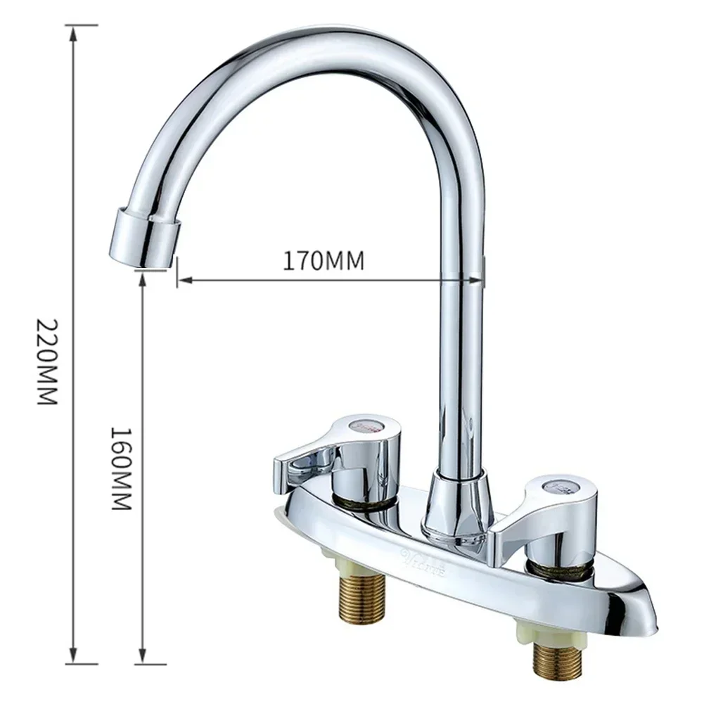 1pc Double Hole Handle Kitchen Faucet Rotary Hot And Cold Bathroom Basin Sink Mixer Tap Replacement Accessories Home