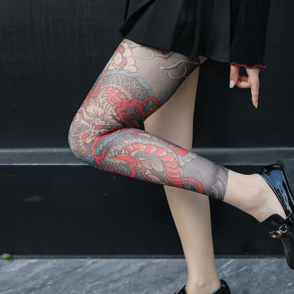 

Модные 1 шт. новые имитационные носки на одной ноге, сексуальные чулки Terrifyin с татуировкой, сетчатые индивидуальные однотрубные носки, летние