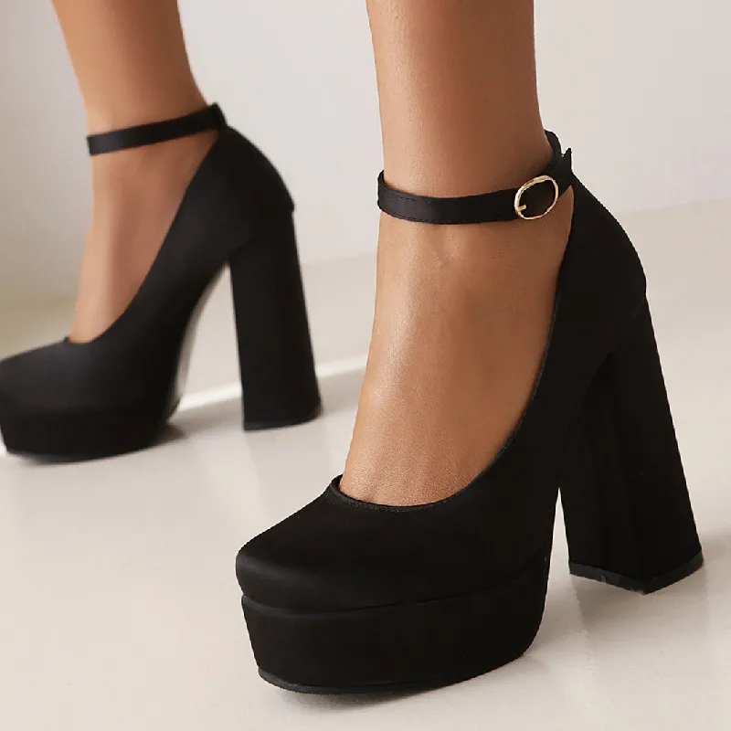 Sexy Women\'s High Heels Shoes 2024 Spring Round Toe Pumps Black Red Pink Heeled Satin Dance Party Wedding Shoe Female Large Size