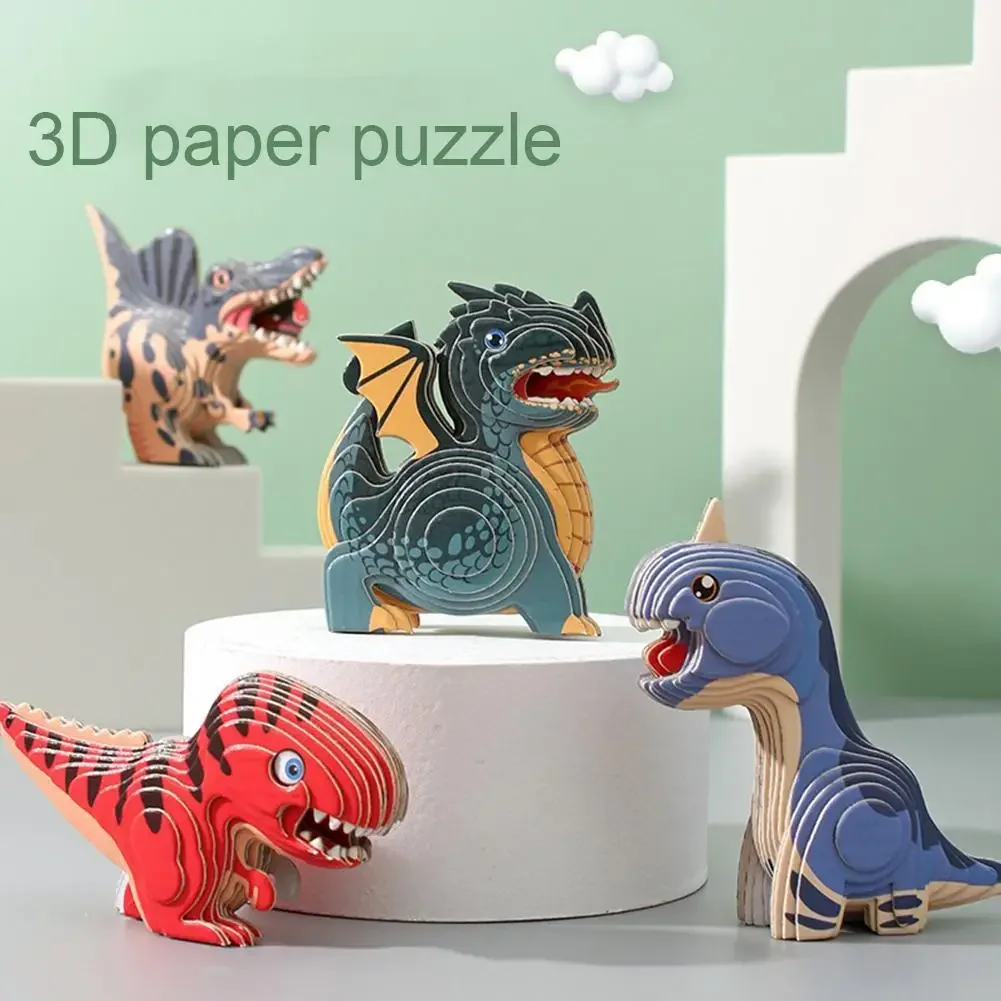 3D Paper Puzzle Animal Model Toy Boxed Dinosaur Giraffe Hippo Shark Spelling Funny Puzzle Fine Movement Training Educational Toy