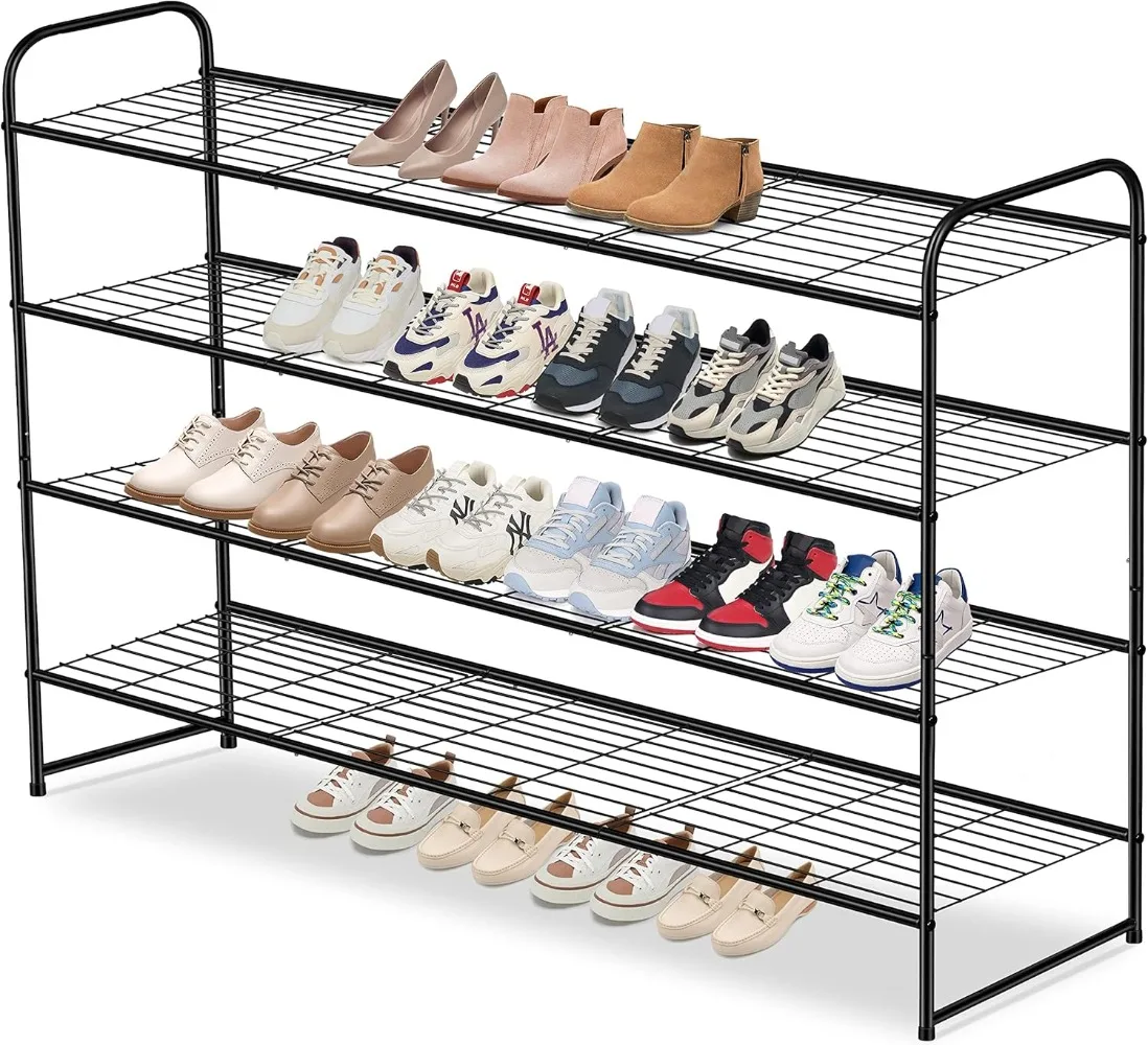 

AOODA 4 Tier Long Metal Shoe Rack Fr Closet Wide Stackable Shoe Organizer Fr Entryway, Bedroom,Floor,Holds 30 Pairs Men Sneakers