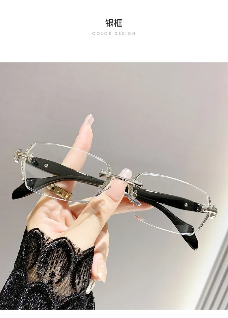 Cut Edge High-end Framless Photochromic Myopia Glasses Silver Gold Blue Light Blocking Eyewear Anti-UV Sunglasses Diopters -4.0