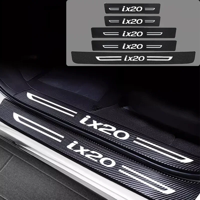 Carbon Fiber Leather Car Rear Trunk Door Threshold Stickers for Hyundai IX20 Sill Protect Strip Durable Decals Accessories