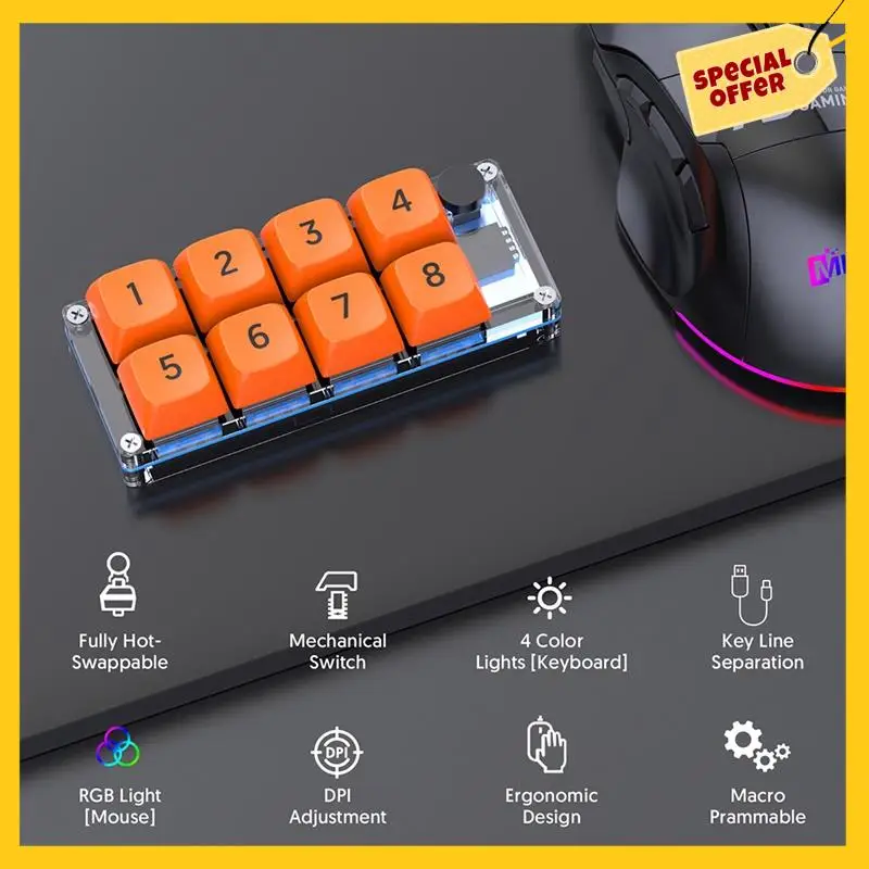 MKESPN programmation rvb clavier mécanique personnalisé et souris de jeu Combo 8 touches copier coller Mini bouton partie pour Photoshop Hotswap
