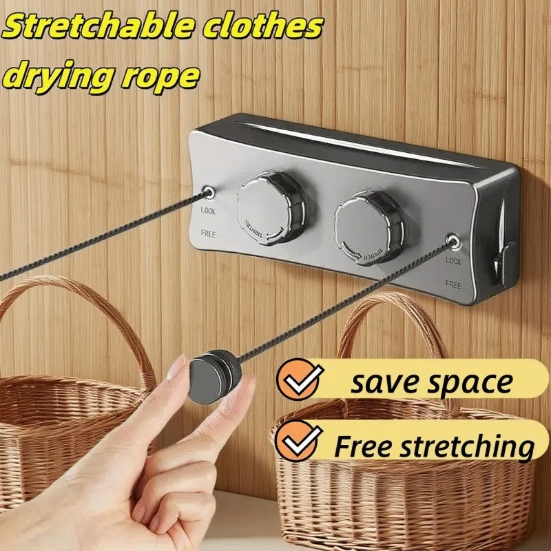 New Style 5.1 Meters Retractable Clothesline Dryer Indoor/Outdoor Stainless Steel Clothesline Saving Space Clothes Drying Rack