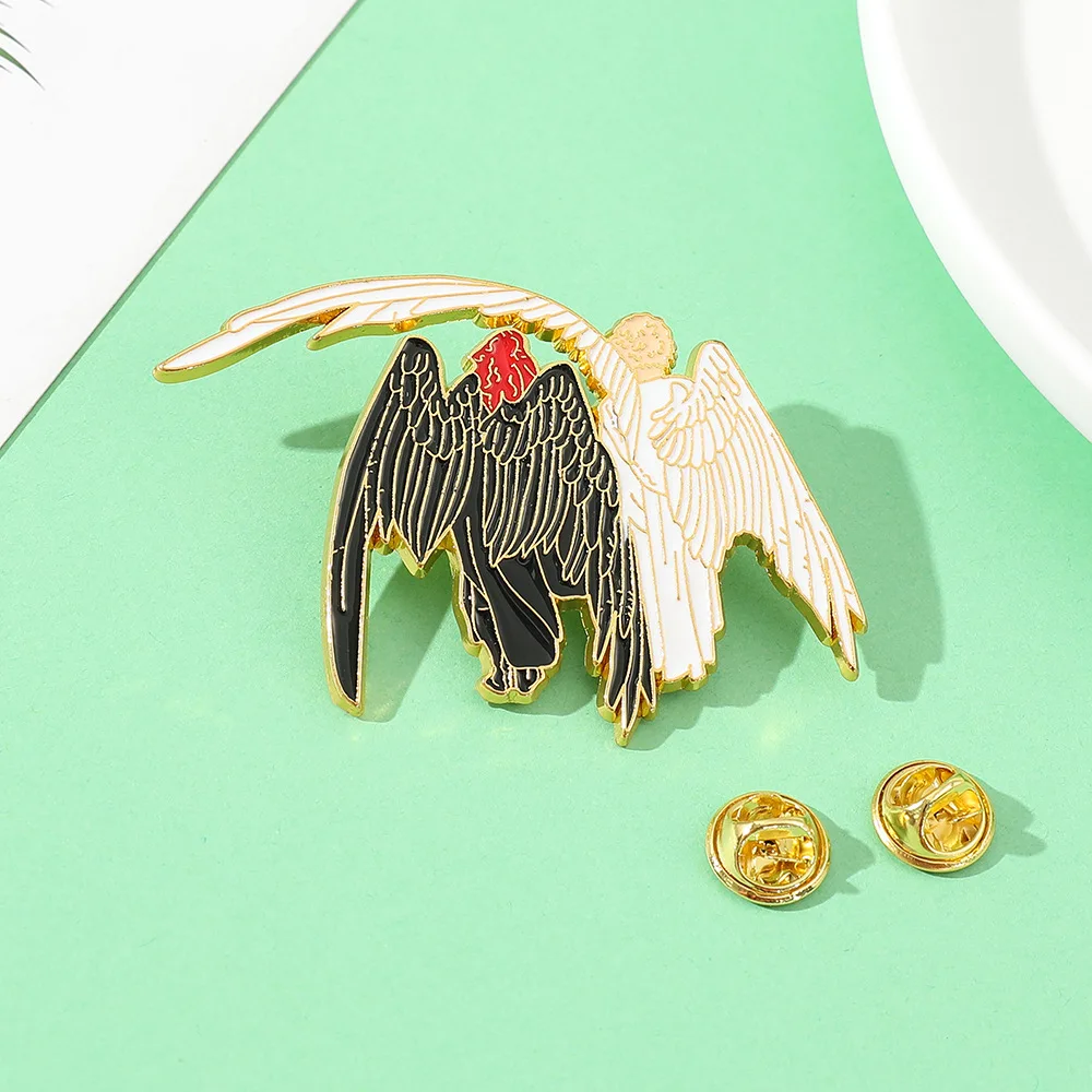 4.7×6.5CM Metal Good Omens Angels Demons Wing Aziraphale Brooches Irregular Shaped Fashion Jewelry Creative Artistic Accessories